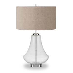Henn&Hart 15&quot Seeded Glass/Polished Nickel Metal/Glass/Fabric Table Lamp