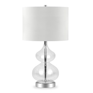 Henn&Hart 13&quot Clear Glass/Satin Nickel Metal/Glass/Fabric Table Lamp