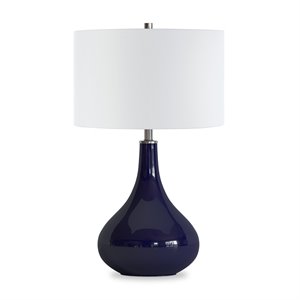 Henn&Hart 15&quot Navy Blue Glass Glass/Fabric Table Lamp