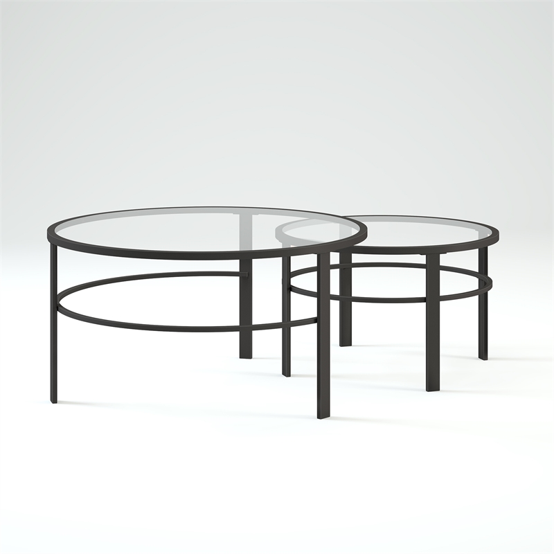 Henn&Hart 2 Piece Nested Metal & Glass Coffee Table in Black Bronze