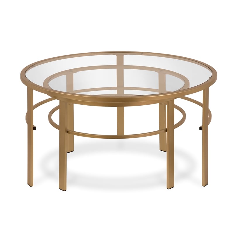 Henn&Hart 2 Piece Nested Metal & Glass Coffee Table in Brass