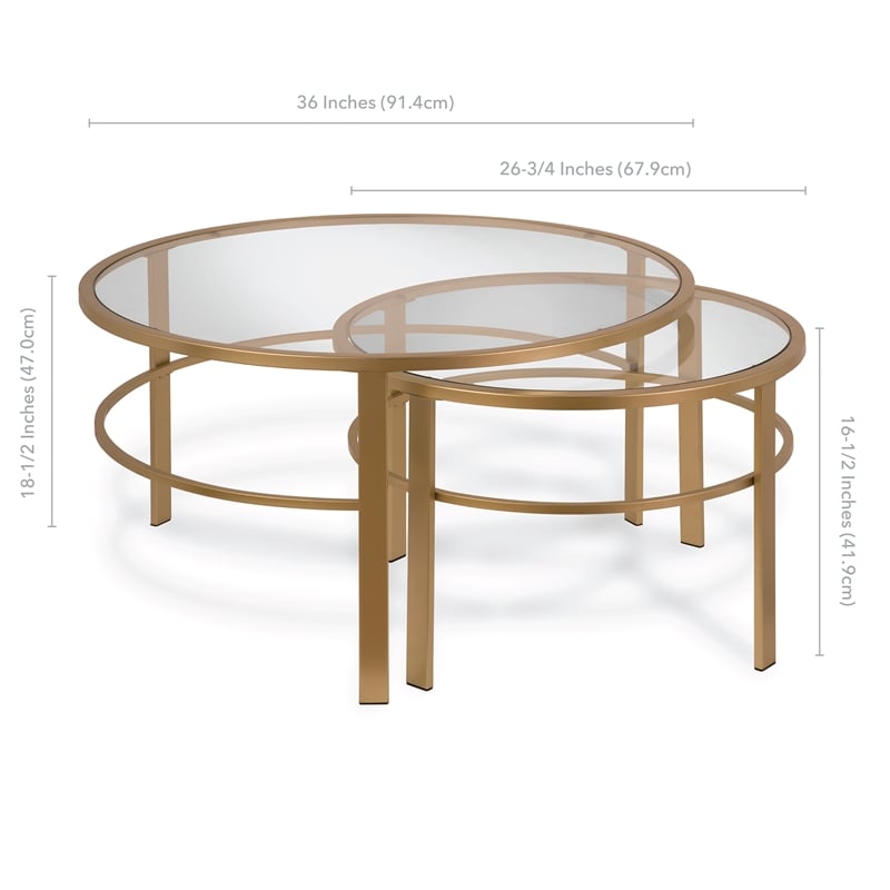 Henn&Hart 2 Piece Nested Metal & Glass Coffee Table in Brass