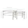 Henn&Hart 2 Piece Nested Metal & Glass Coffee Table in Satin Nickel and Gray