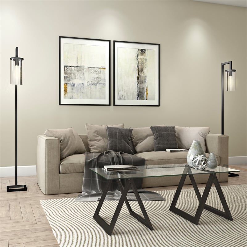 Henn&Hart Metal Black and Bronze Sawhorse legged Coffee Table