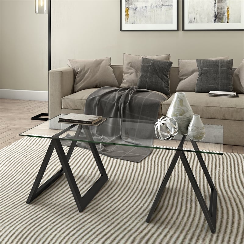 Henn&Hart Metal Black and Bronze Sawhorse legged Coffee Table