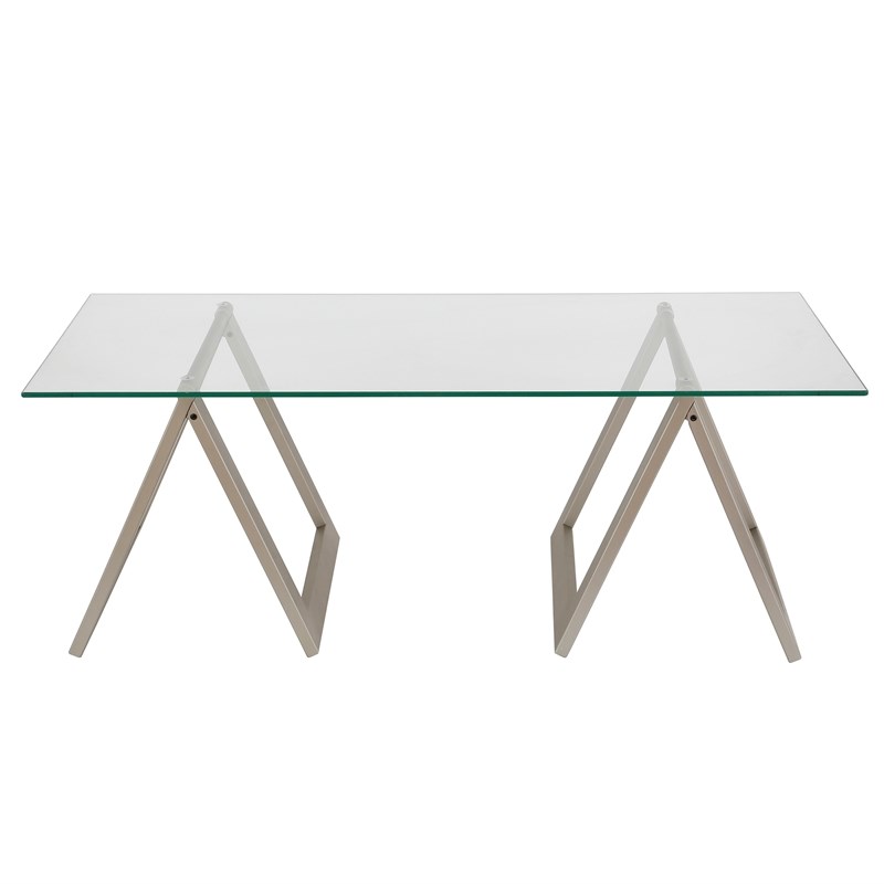 Henn&Hart Metal Nickel and Gray Sawhorse Legged Coffee Table