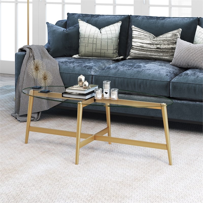 Henn&Hart Mid-Century Metal Brass and Glass Coffee Table