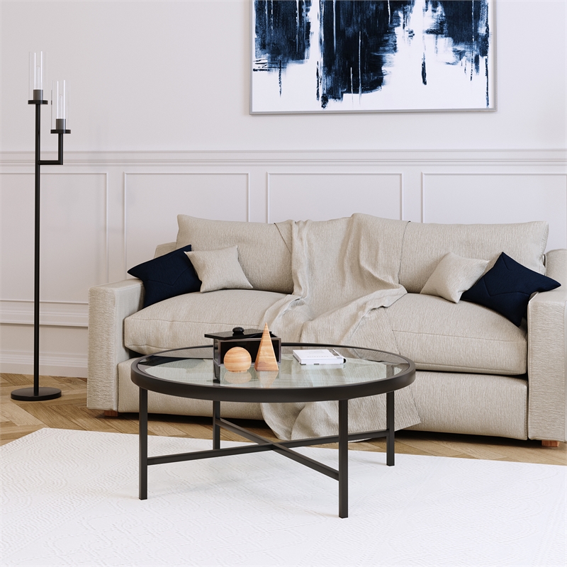 Henn&Hart Round Metal Base Coffee Table in Black and Bronze