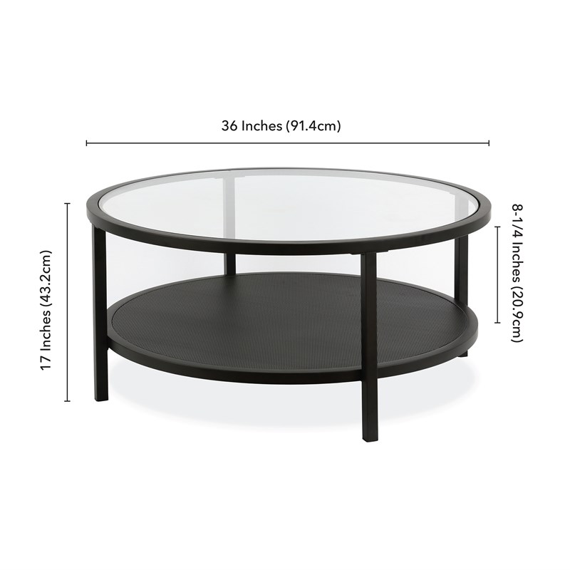 Henn&Hart Metal Regtangular Mesh Shelf Black and Glass Coffee Table