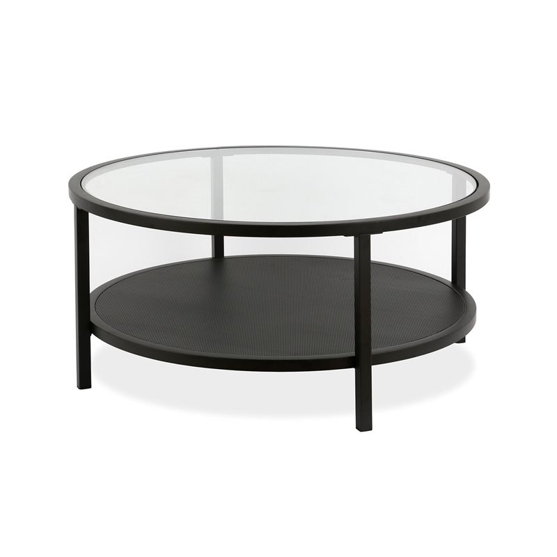 Henn&Hart Metal Regtangular Mesh Shelf Black and Glass Coffee Table
