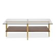 Henn&Hart Mid-Century Brass Metal Rectangle Coffee Table and Walnut Wood Shelf