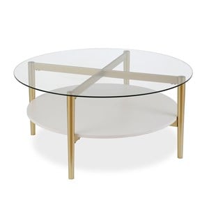 Henn&Hart 36&quot Brass/White Metal/Glass Coffee Table