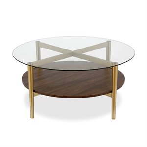 henn&hart mid-century brass metal round coffee table
