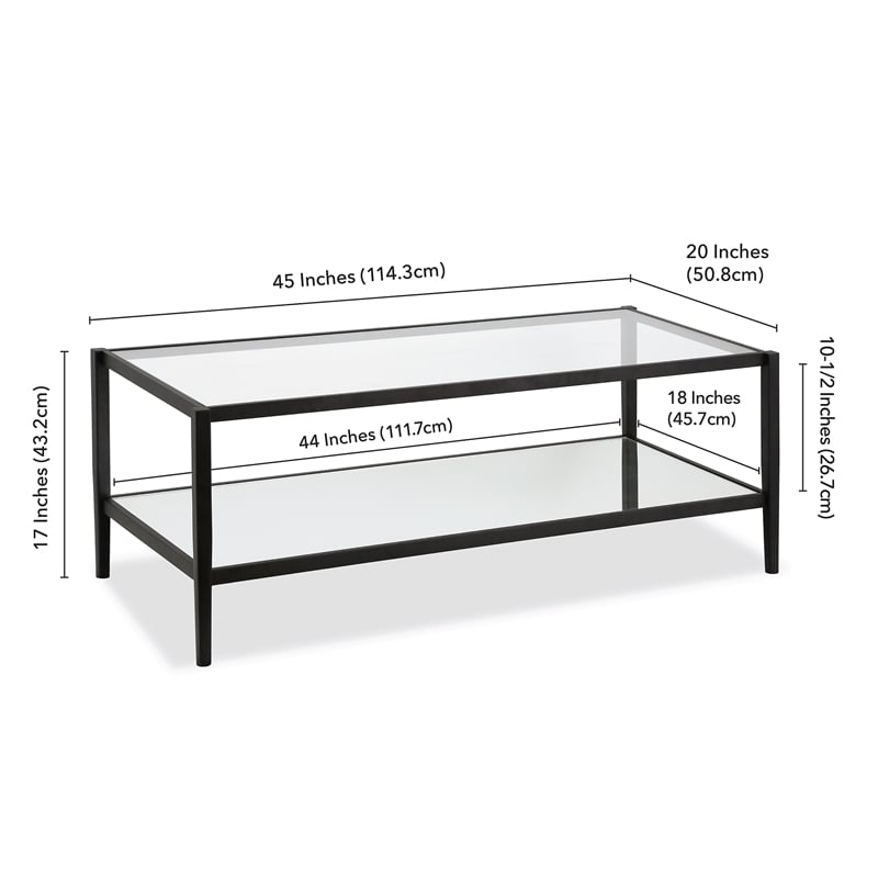 Henn&Hart Modern Rectangle Coffee Table in Black and Bronze with Mirrored Shelf