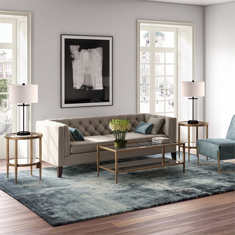 Henn&Hart Modern Rectangle Coffee Table in Brass and Gold with Mirrored Shelf