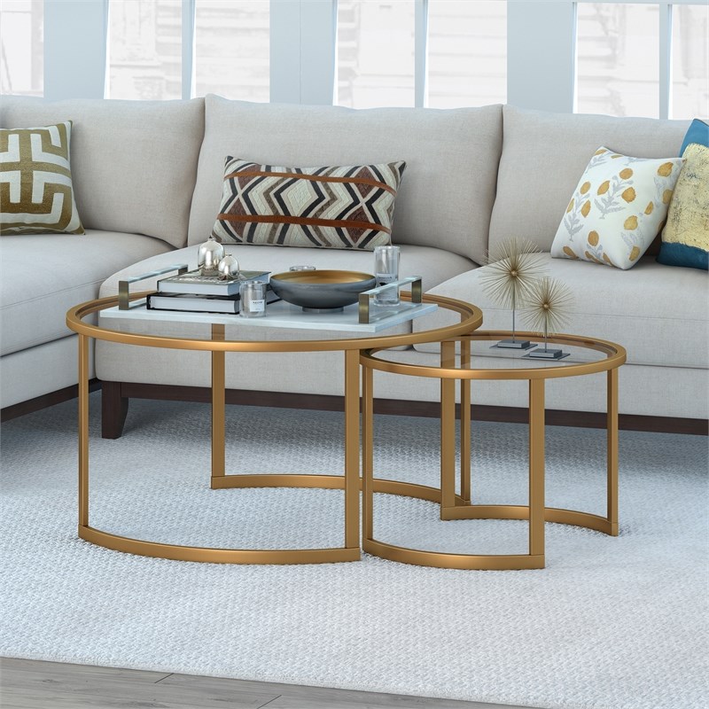 Henn&Hart Metal Two Tier Glass Top Brass Coffee Table