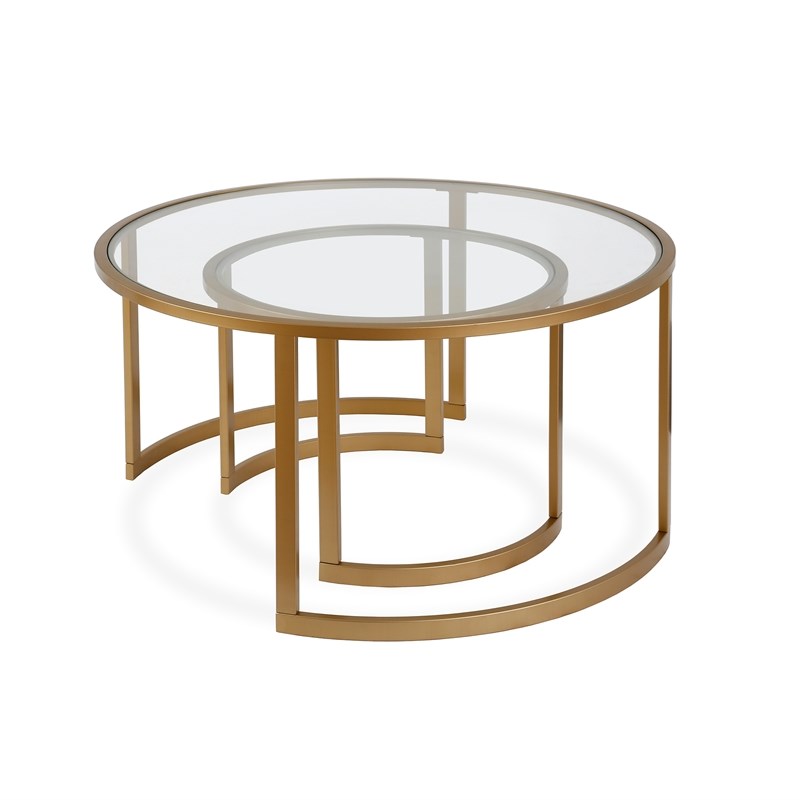 Henn&Hart Metal Two Tier Glass Top Brass Coffee Table