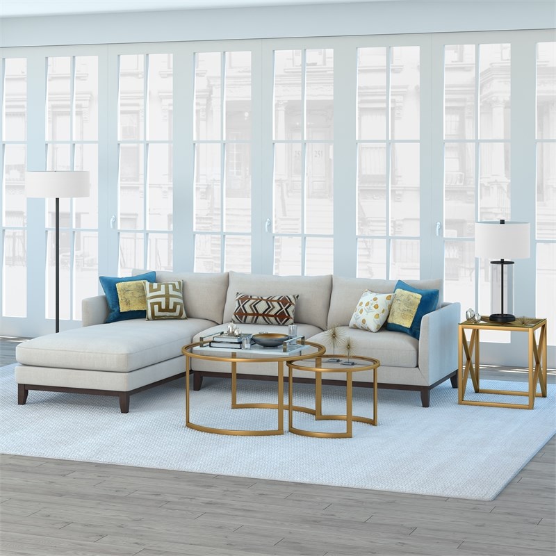 Henn&Hart Metal Two Tier Glass Top Brass Coffee Table