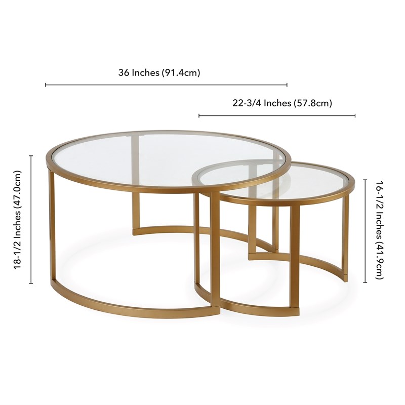 Henn&Hart Metal Two Tier Glass Top Brass Coffee Table