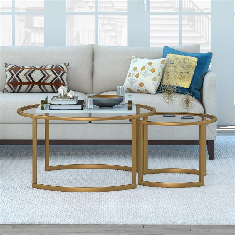 Henn&Hart Metal Two Tier Glass Top Brass Coffee Table