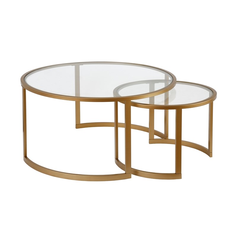 Henn&Hart Metal Two Tier Glass Top Brass Coffee Table
