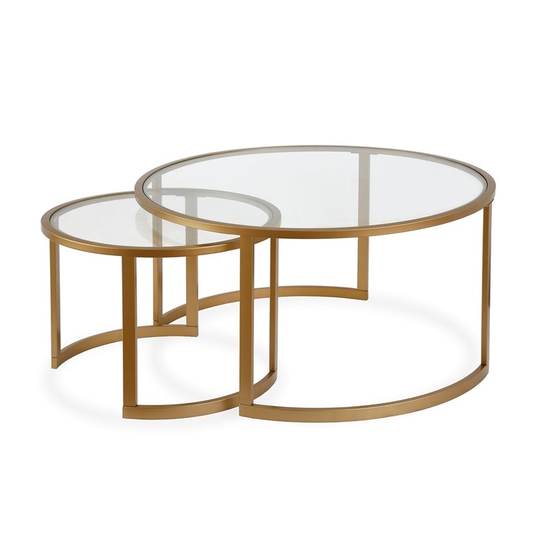 Henn Hart Metal Two Tier Glass Top Brass Coffee Table Ct0153