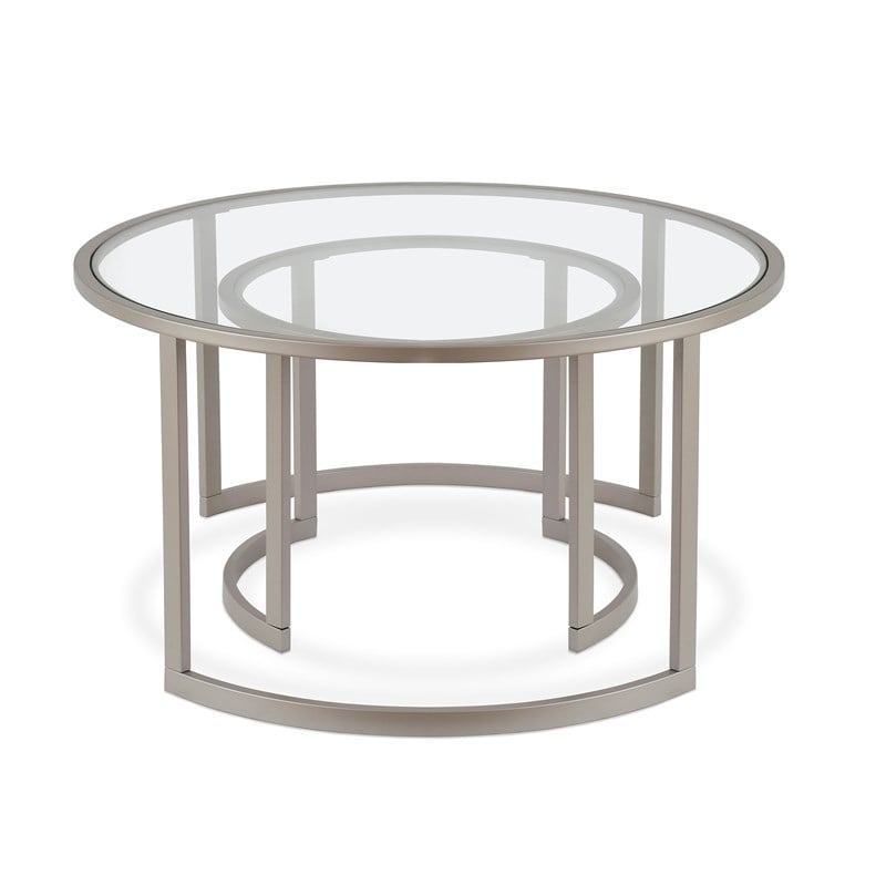 Henn&Hart Metal Two Tier Glass Top Nickel and Gray Coffee Table