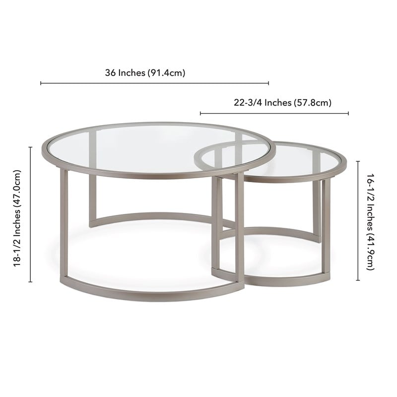 Henn&Hart Metal Two Tier Glass Top Nickel and Gray Coffee Table