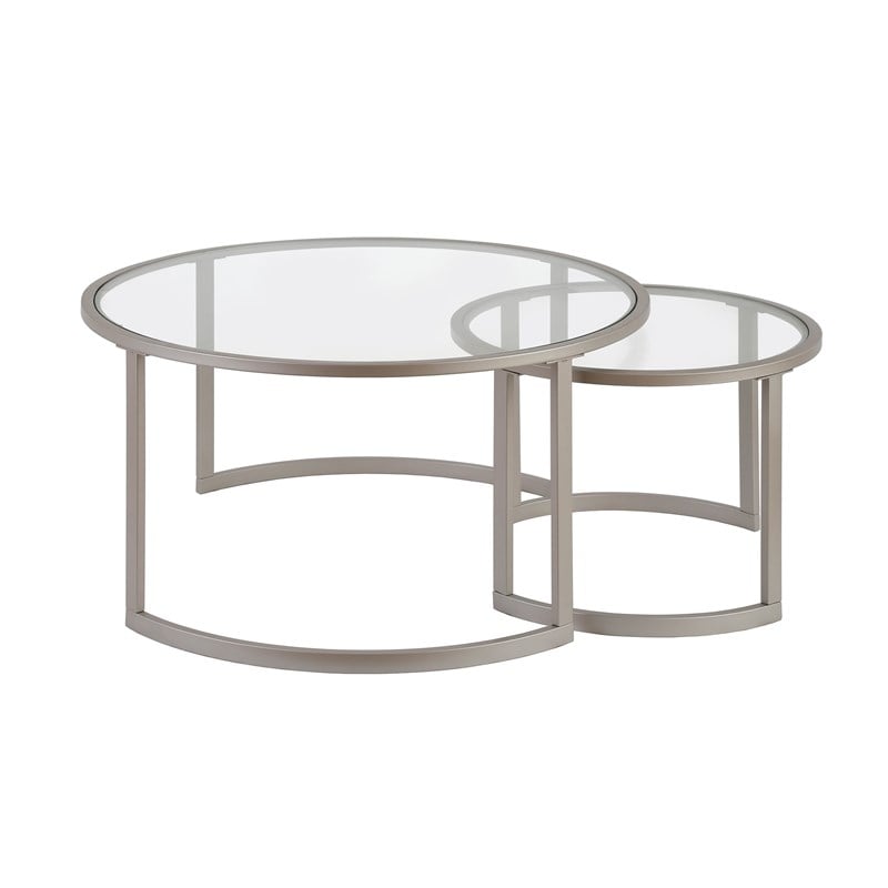 Henn&Hart Metal Two Tier Glass Top Nickel and Gray Coffee Table