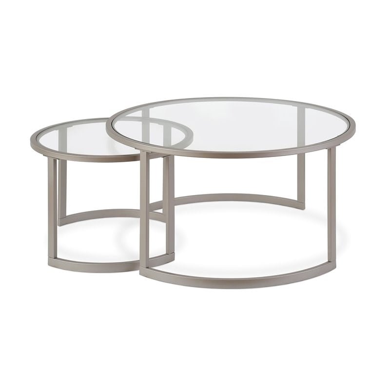 Henn&Hart Metal Two Tier Glass Top Nickel and Gray Coffee Table