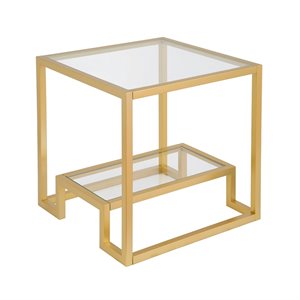 Henn&Hart 22&quot Brass Finish Metal/Glass Side Table
