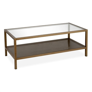 Henn&Hart 45&quot Industrial Metal Brass Coffee Table with Mesh Metal Shelf