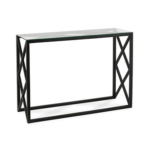 Henn&Hart 42&quot Blackened Bronze Metal/Glass Console Table