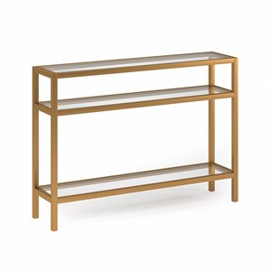 Henn&Hart 42&quot Brass Finish Metal/Glass Console Table