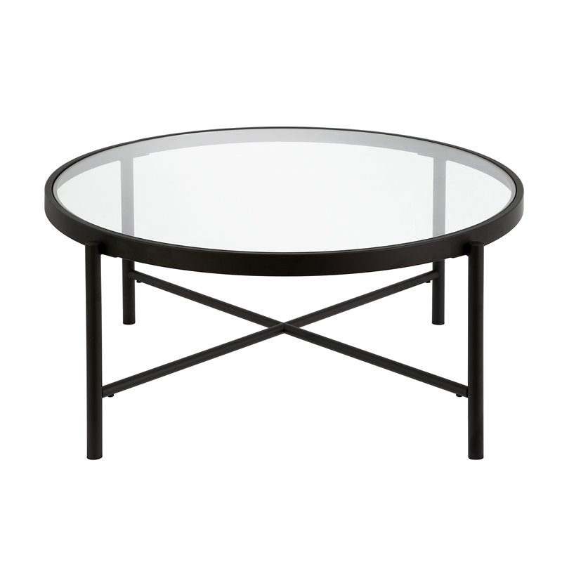 Round Glass Top Coffee Table, Black Steel Coffee Table Round