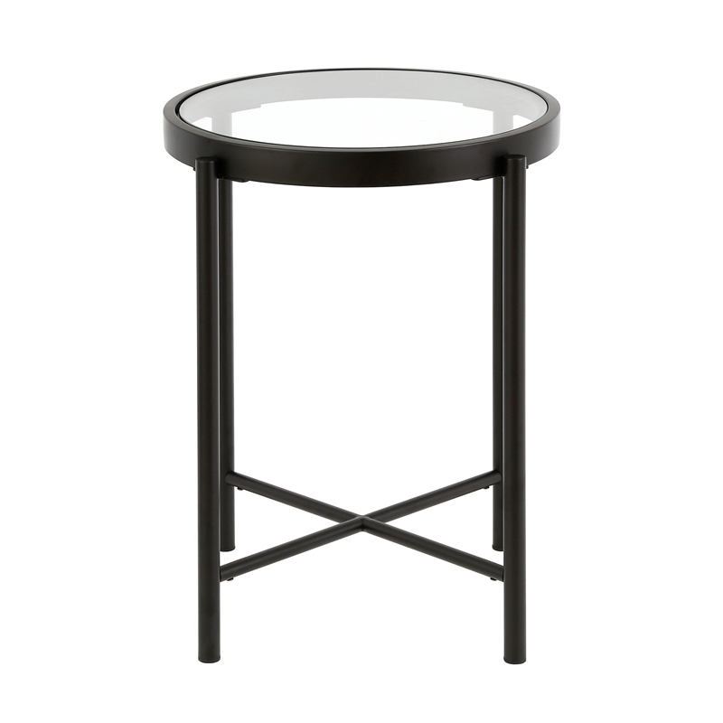 18" Round Glass Top End Table in Blackened Bronze ST0198