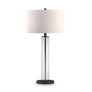 henn&hart clear glass table lamp with accents and linen shade