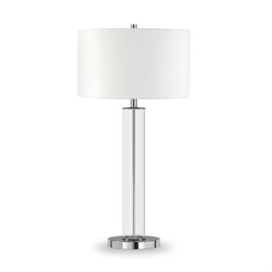 Henn&Hart 15&quot Clear Glass/Polished Nickel Metal/Glass/Fabric Table Lamp