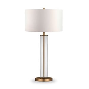 Henn&Hart 15&quot Clear Glass/Brass Metal/Glass/Fabric Table Lamp