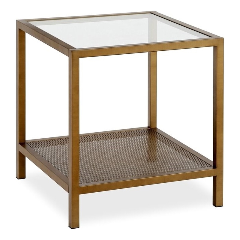 Glass Top End Table With Metal Shelf In Brass