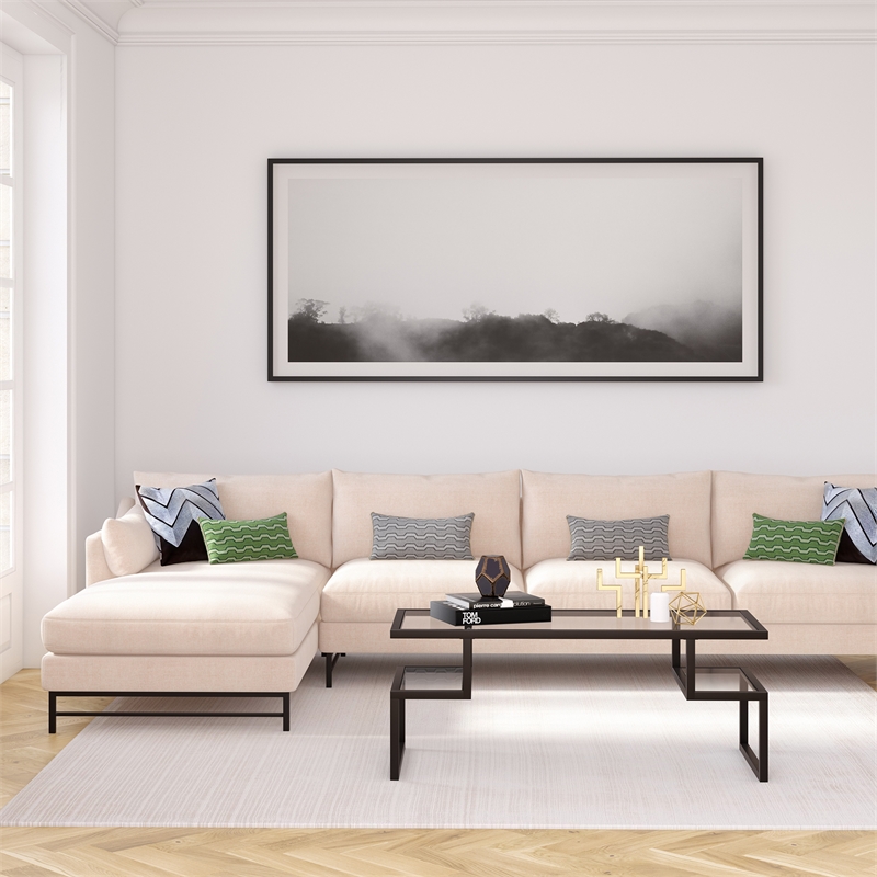 Henn&Hart Metal Hollywood Black and Bronze Coffee Table with Glass Top