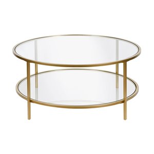 Henn&Hart Round Metal Base Coffee Table in Brass with Glass Top