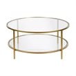 Henn&Hart Round Metal Base Coffee Table in Brass with Glass Top