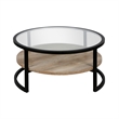 Henn&Hart Black and Bronze Round Metal Coffee Table with Wood Oak Shelf