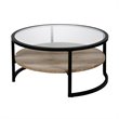 Henn&Hart Black and Bronze Round Metal Coffee Table with Wood Oak Shelf