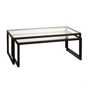 henn&hart metal rectangle nested coffee tables with glass top