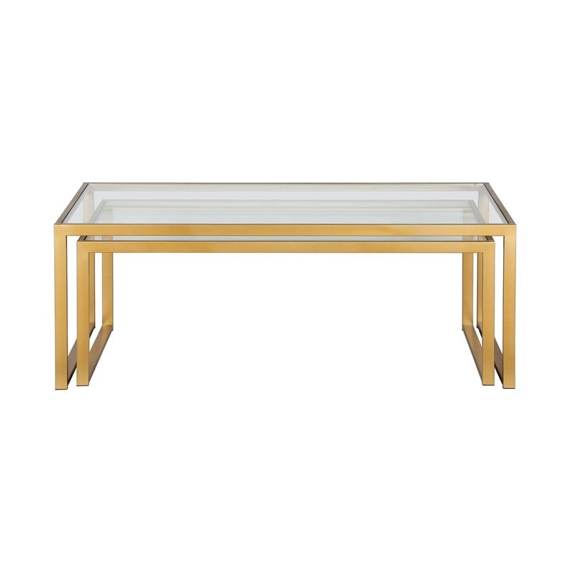 Henn&Hart Metal Rectangle Nested Coffee Tables in Gold and Brass with Glass Top