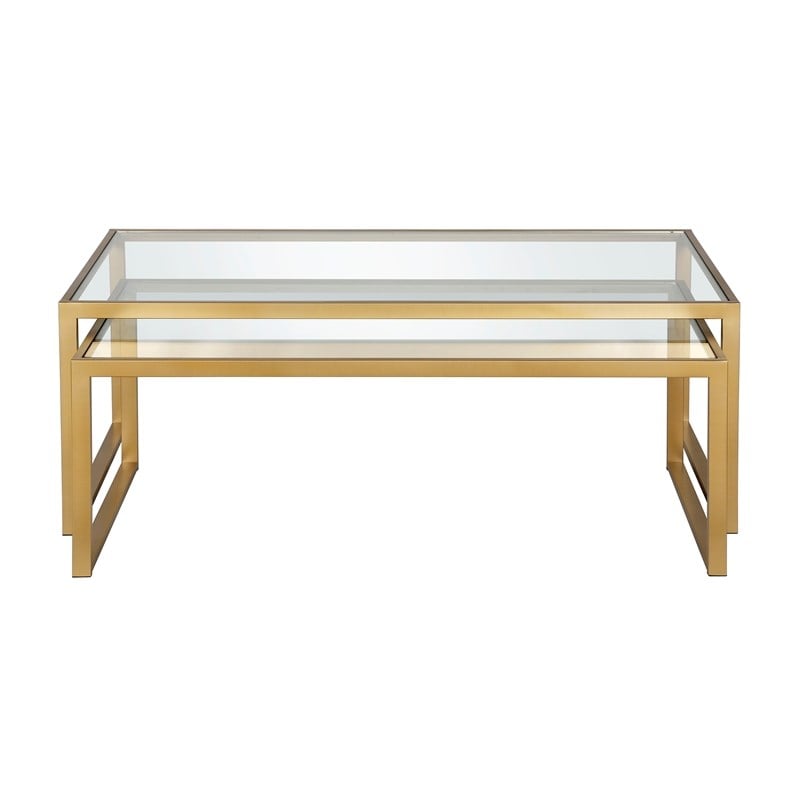 Henn&Hart Metal Rectangle Nested Coffee Tables in Gold and Brass with Glass Top