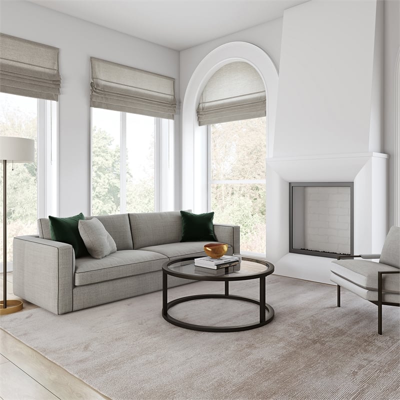 Henn&Hart Metal Round Pedastal Base Coffee Table in Black and Bronze Finish