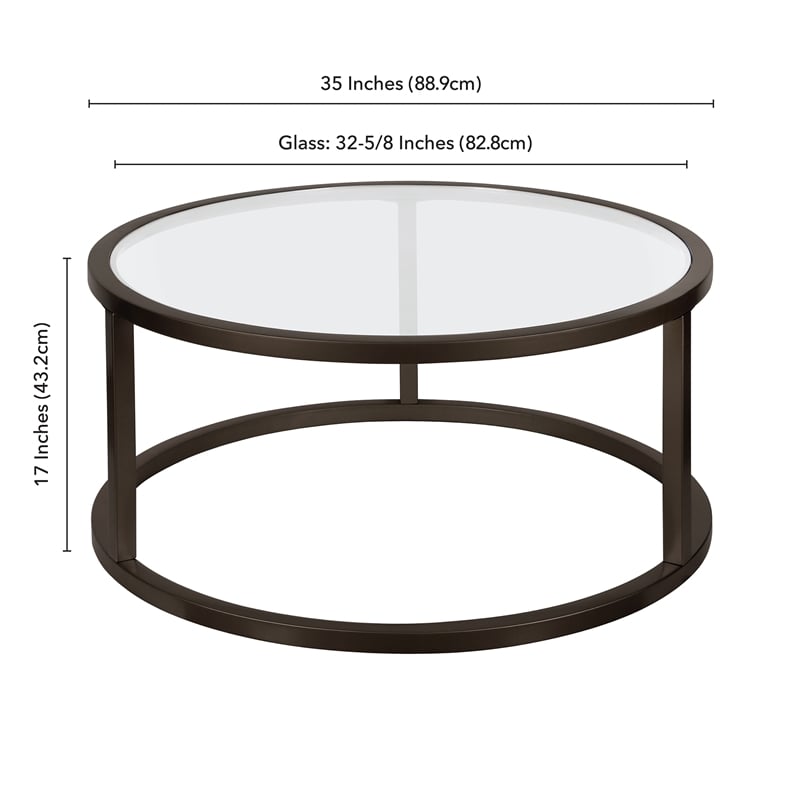Henn&Hart Metal Round Pedastal Base Coffee Table in Black and Bronze Finish